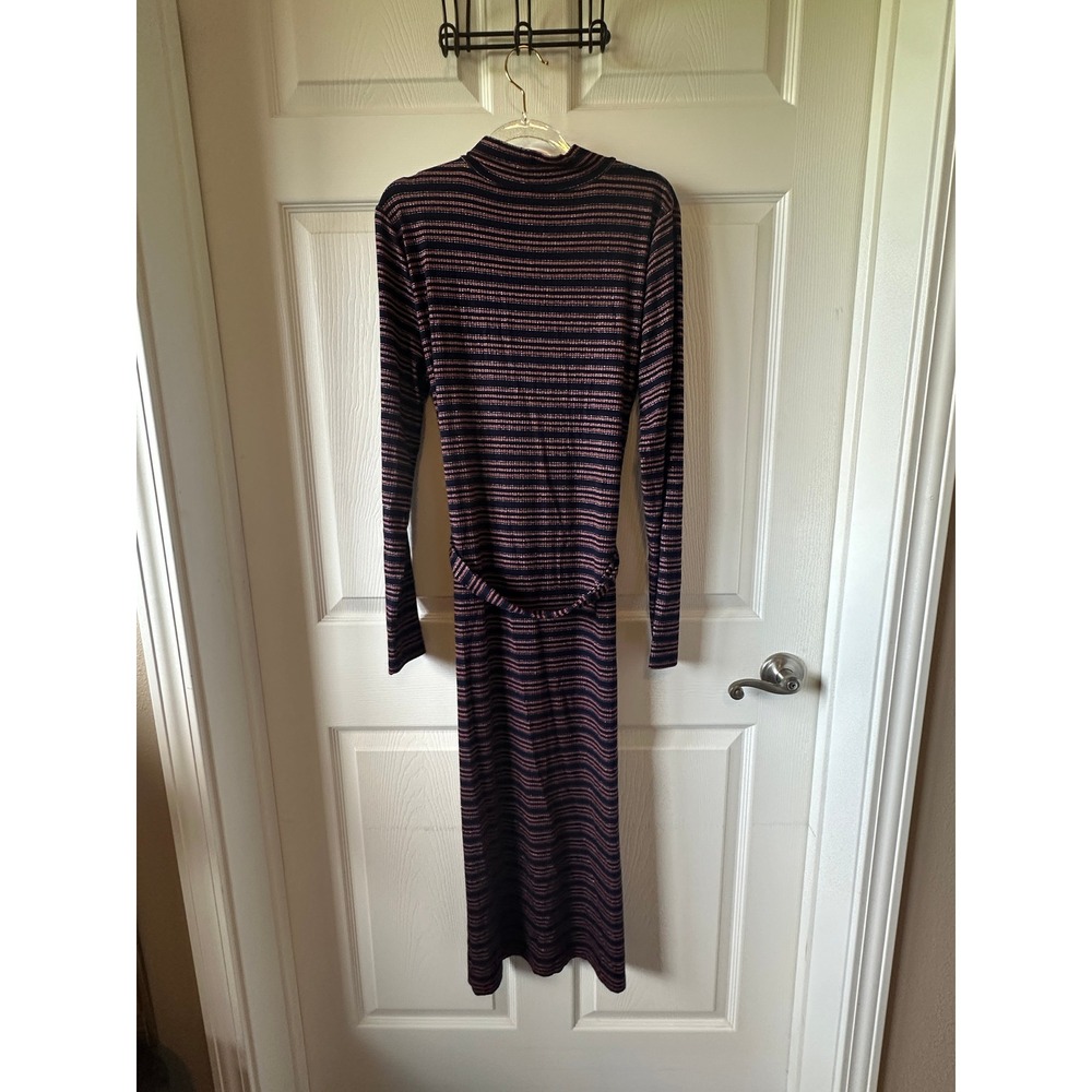 LOFT‎ Womens Striped Long Sleeve Mock Neck Belted Midi Dress - Picture 2 of 3